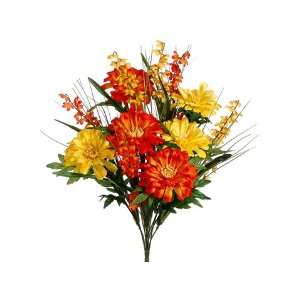  Faux 20 Zinnia/Bell Flower Bush x12 Yellow Orange (Pack of 