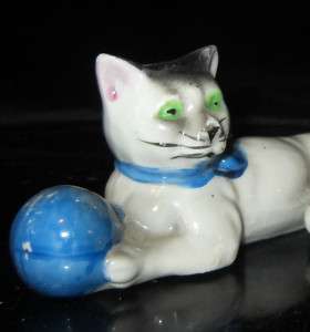 Vintage CAT w ball FIGURINE Porcelain German miniature  
