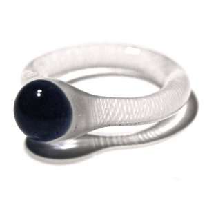  Hand Blown Pyrex Glass Art Ring (Size 11 White and Blue 