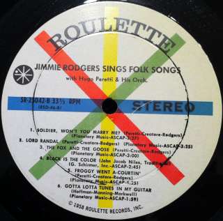 JIMMIE RODGERS sings folk songs LP VG+ SR 25042 Vinyl 1959 Stereo Rare 