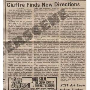  Jimmie Giuffre Newspaper Review Article 1967 jazz