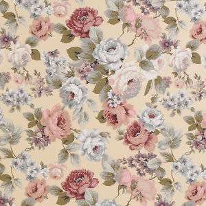 CANVAS COTTON UPHOLSTERY CURTAIN FABRIC VINTAGE FLORAL  