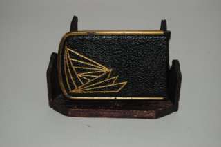 Art Deco Period MONDAINE folding compact with leather cover  