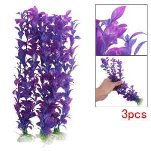   Como Aquarium Purple Plastic Elliptic Leaves Plant 3 Pcs