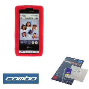 com Red Flexible Soft Silicone Skin Case + Clear Reusable LCD Screen 