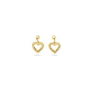  Diamond Cut Open Heart Earrings in 14K Yellow Gold 