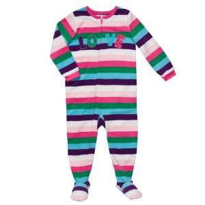Baby Girls One piece Polyester Micro Fleece Striped LOVE Footed 