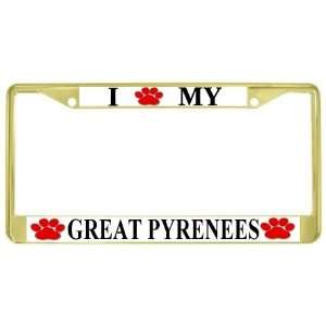  I Love My Great Pyrenees Paw Prints Dog Gold Metal License 