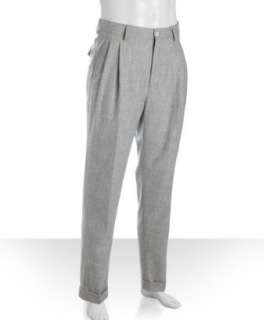style #316917701 heather light grey wool double pleated cuffed pants