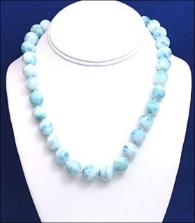 18 12mm Round Larimar Bead Necklace, 14K   Stunning 1 of a Kind NOW 