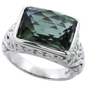  & Engagement Ring Sterling Silver Bali Inspired Rectangular Filigree 