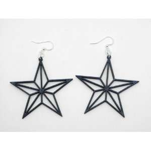  Evening Blue Geometric Star Wooden Earrings GTJ Jewelry