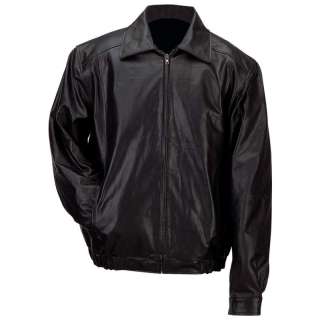 Black Solid Genuine Leather Bomber Style Men’s Jacket zippered front 