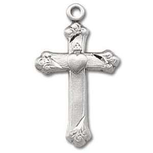 Sacred Heart Cross w/Fancy Tips & 18 Chain   Boxed St Sterling Silver 