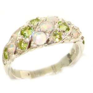 Luxury Ladies Solid White Gold Natural Fiery Opal & Peridot Band Ring 
