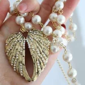 LadyGirl Christmas On Sale Angel Wings Crystal Necklace Long Pattern 