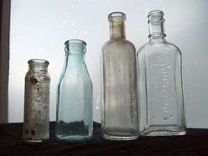 Antique Old Cork Top Utility Bottles & Science x 4 Pcs  