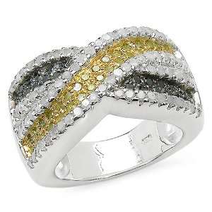   Black Diamond , White Diamond and Yellow Diamond Ring in Sterling