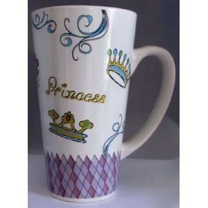   Items   Tall Latte Mug 14 Oz Princess Crowns with Two Herbal Tea Bags