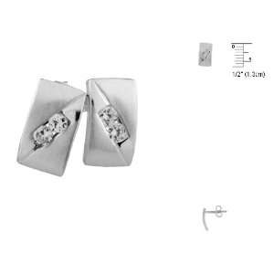   and Matte Rectangle with Diagonal Stud Earrings with White CZ Jewelry