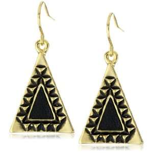    House of Harlow 1960 Black Leather Triangle Earrings Jewelry