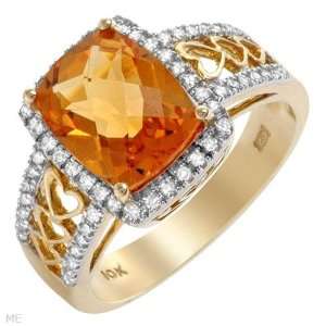 Ring With 4.30Ctw Precious Stones   Genuine Clean Diamonds And Citrine 