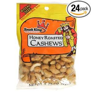 Snak King Cashews, Honey Roasted, 3.25 Ounce Bags (Pack of 24)