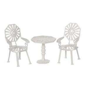  Dollhouse Miniature White Garden Table & 2 Chairs 