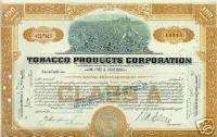 TOBACCO PRODUCTS CORPORATION STOCK CERTIFICATE 1930 L  