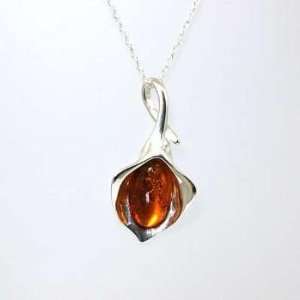  925 Silver Amber Lily Pendant on 18 Chain Jewelry