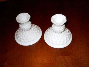 PAIR OF WHITE FENTON HOBNAIL CANDLE STICK HOLDERS SET  