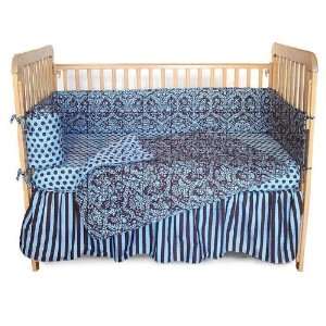  Blue and Brown Damask 4 Piece Crib Set Toys & Games