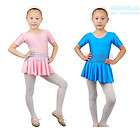 Girls short Sleeve Party Gymnastics Leotard Skirt Ballet Tutu Dance 