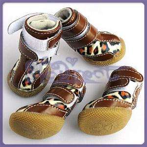   Leopard Cozy Winter Waterproof PU Leather Pet Shoes Dog Boot Slippers