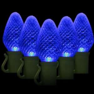  LED Faceted Blue Prelamped Light Set, Green Wire   Commercial C7 LED 