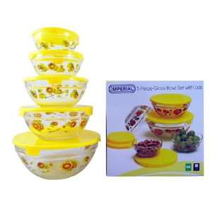 Pcs Glass Nested Dipping or Storage Bowls with Yellow Sunflower Design 