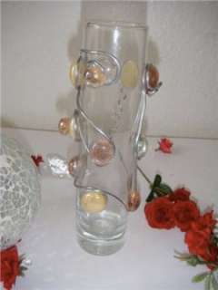 Orange Cream and Salmon Mosaic Wire Glass Vase  