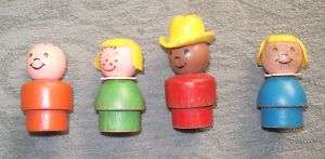Vtg Little People Wooden Figures Toy Girl, Black Farmer Boy 