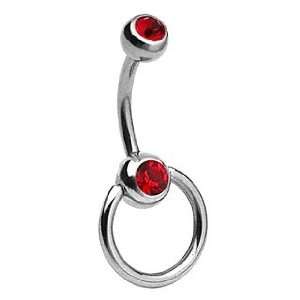 Surgical Steel Door Knocker Belly Button Navel Ring with Red Cz Gems 