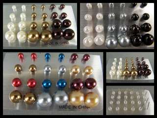 12 pair SMALL to BIG faux pearl bead stud post earrings  