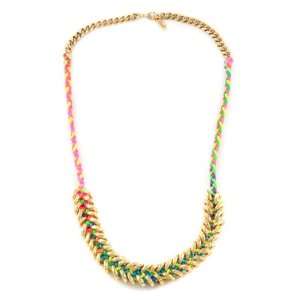  Neon Satin Cord Braided Necklace with Gold Donut Rings 