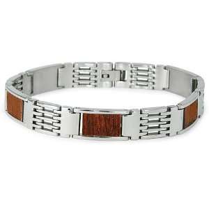  Stainless Steel with Wood Inlay Bracelet 8.5in Jewelry