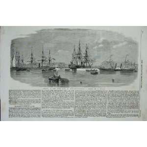  1859 Inner Dock Southampton War Ships Men Boats Hedger 