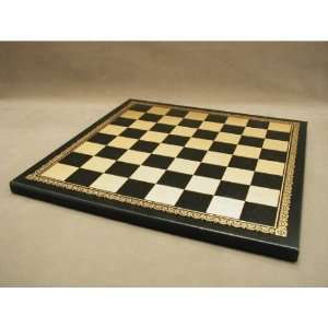   Black Pressed Leather Chess Board With Gold Inlay Toys & Games
