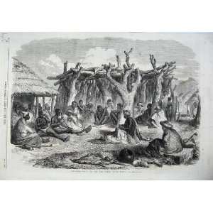  1867 Bechuana Kraal Vaal River Africa Native Men Art