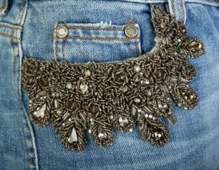 NEW ROBERTO CAVALLI FABULOUS CRYSTAL BEADS EMBROID BLUE COTTON JEANS 