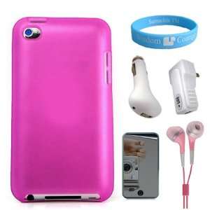  Scratch Proof Silicone Tinted Pink Case for iPod Touch 4G + Mirror 