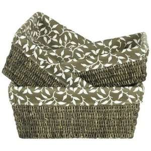  Serenity 3 Piece Lined Basket Set (Aloe Green with Vine 