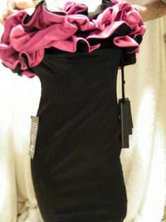 BEBE dress gown black pink ruffle to satin 182067  