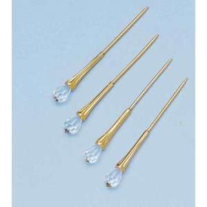   SET OF 4 GOLD PLATED MARTINI PICKS WITH CRYSTAL TIPS